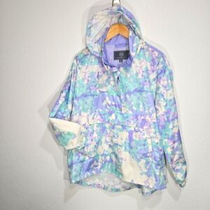 Lauren James Large Purple Green Hooded Pullover Camo Jacket Windbreaker